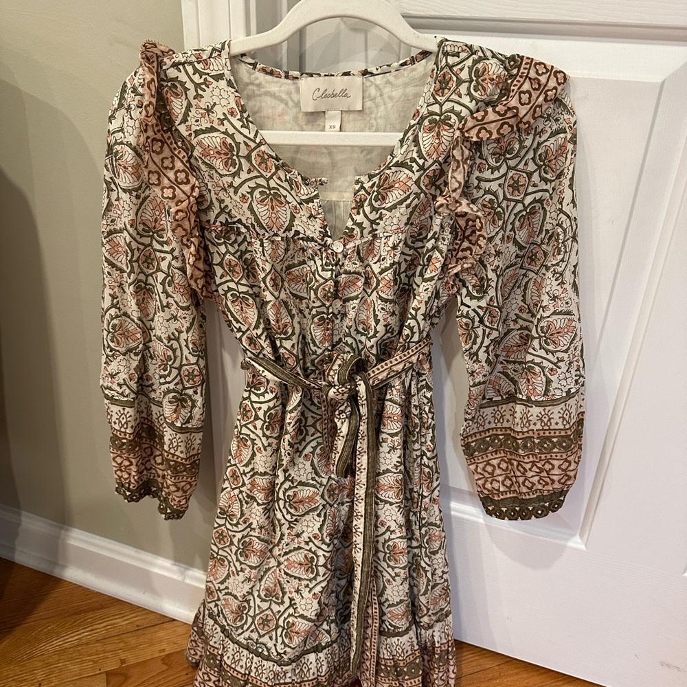 Cleobella Brown and Cream Sundress with Bishop Sleeves